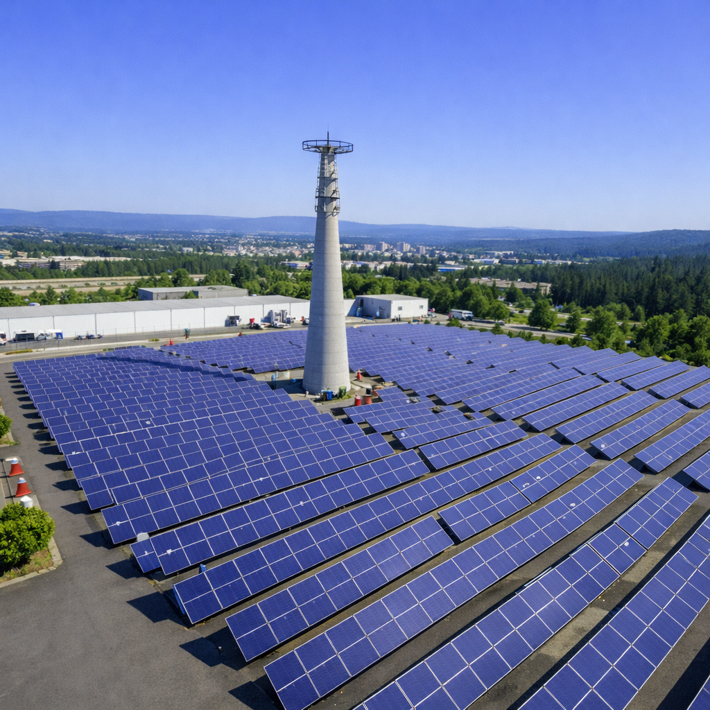 Ground-mounted solar panels at a commercial solar plant